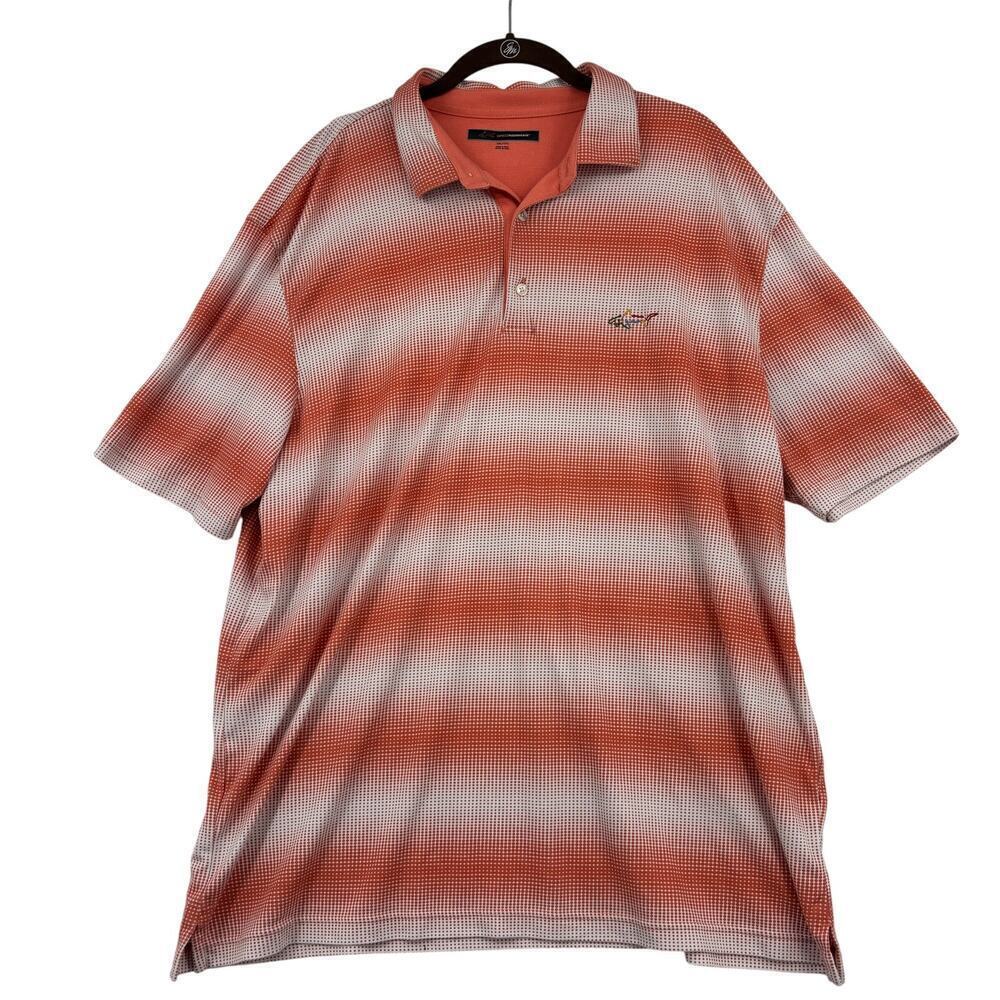 Greg Norman Golf Polo Shirt Mens Size XXL Orange White Stripe‎ Dots Print